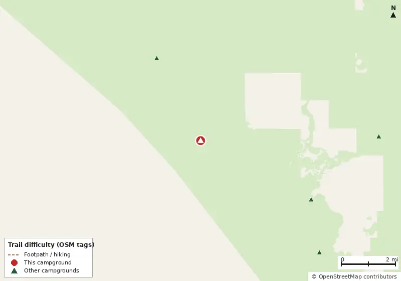 Map of roads, water and trails within about 5 miles of Pavilion Key Campsite