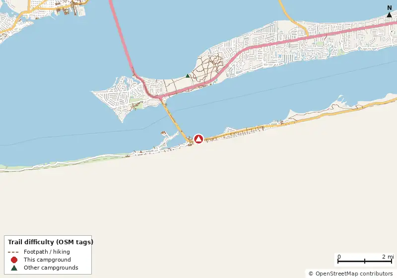 Map of roads, water and trails within about 5 miles of Pensacola Beach RV Resort