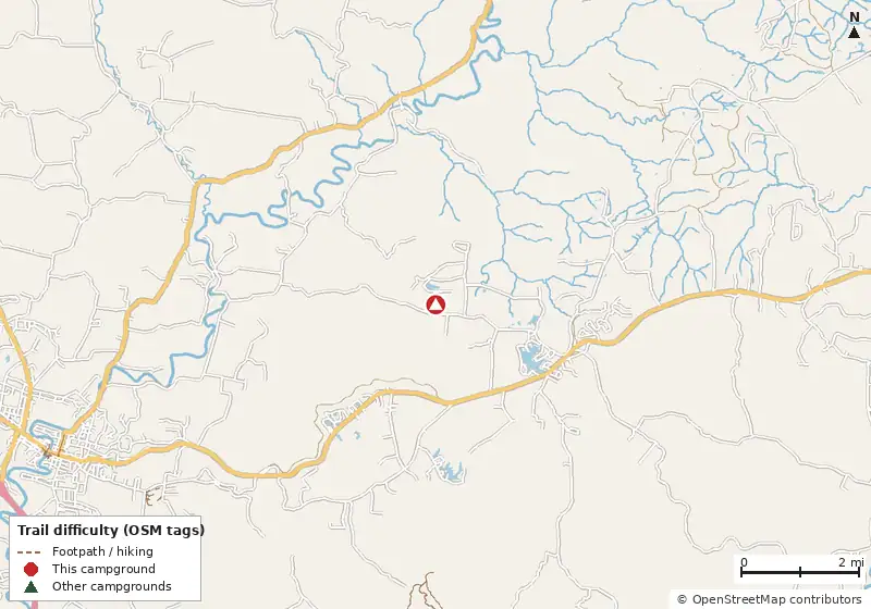 Map of roads, water and trails within about 5 miles of Pleasure Lake