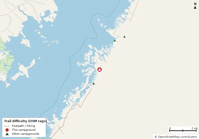 Map of roads, water and trails within about 5 miles of Pope Bay