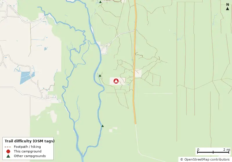 Map of roads, water and trails within about 5 miles of Pope Place