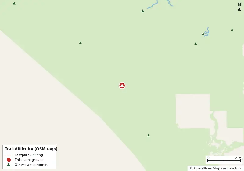 Map of roads, water and trails within about 5 miles of Rabbit Key Campsite