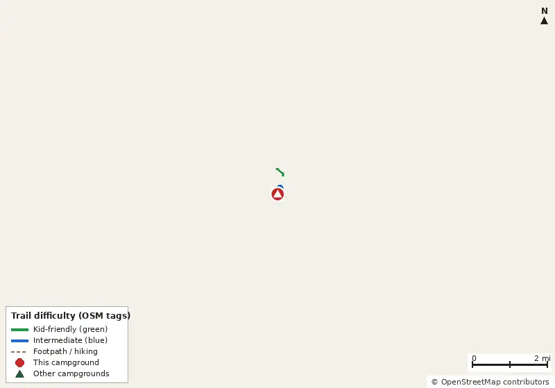 Map of roads, water and trails within about 5 miles of Reed Bingham State Park Campground, with bike trails colored by their OpenStreetMap difficulty tags