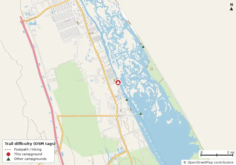 Map of roads, water and trails within about 5 miles of Riverwood Park Campground
