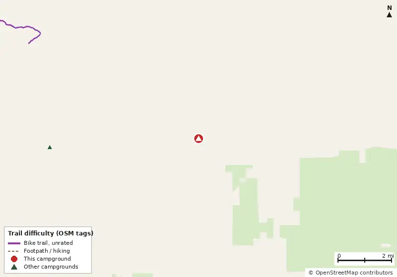 Map of roads, water and trails within about 5 miles of Rock Crusher Canyon RV Resort, with bike trails colored by their OpenStreetMap difficulty tags