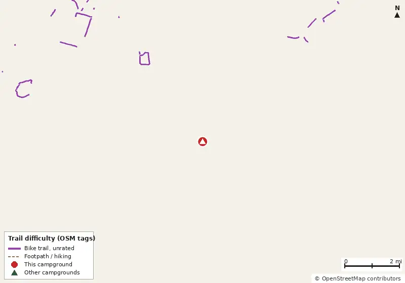 Map of roads, water and trails within about 5 miles of Skidaway Island State Park Campground, with bike trails colored by their OpenStreetMap difficulty tags