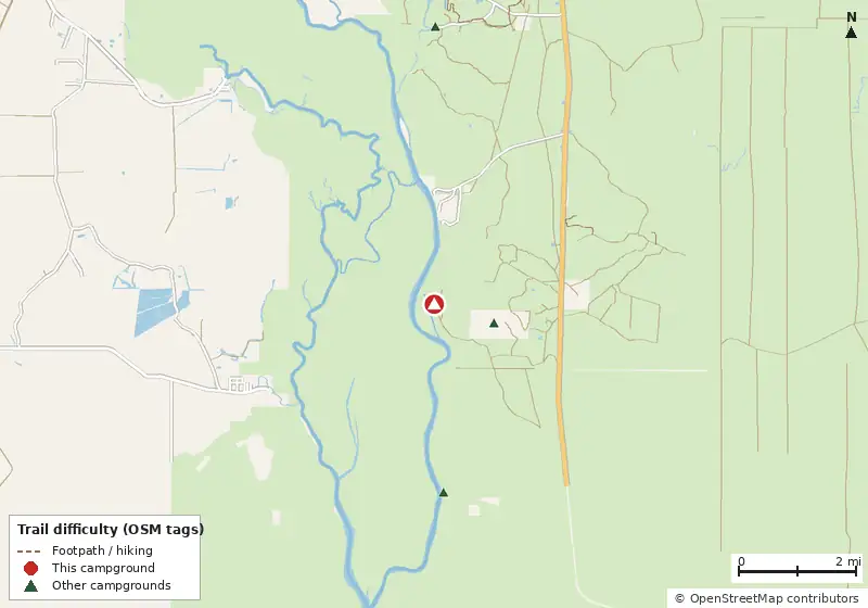 Map of roads, water and trails within about 5 miles of Smith Creek Landing