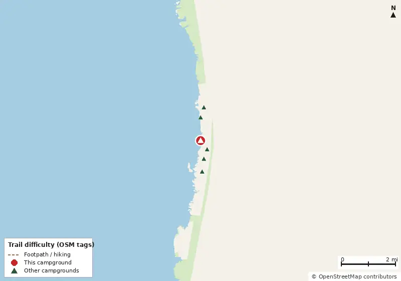 Map of roads, water and trails within about 5 miles of St. Clair Landing Family Campground