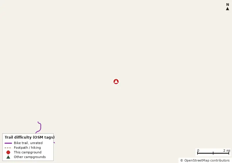 Map of roads, water and trails within about 5 miles of Steephead Camp, with bike trails colored by their OpenStreetMap difficulty tags