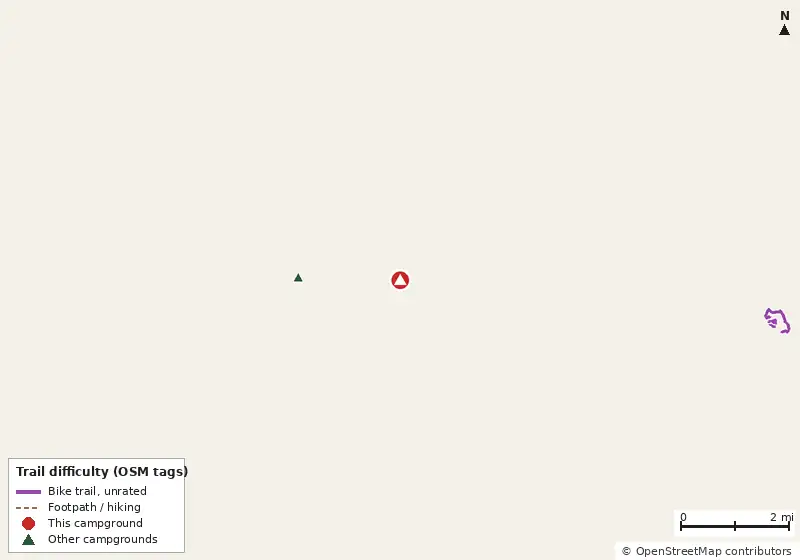Map of roads, water and trails within about 5 miles of Stone Mountain Campground, with bike trails colored by their OpenStreetMap difficulty tags