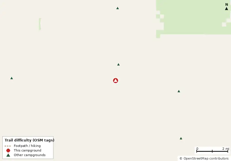 Map of roads, water and trails within about 5 miles of Sunburst RV Park