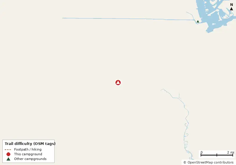 Map of roads, water and trails within about 5 miles of Sunnier Palms Nudist Park and Campground