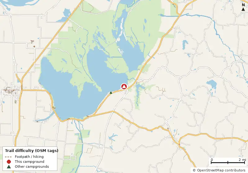 Map of roads, water and trails within about 5 miles of Sunset Cove
