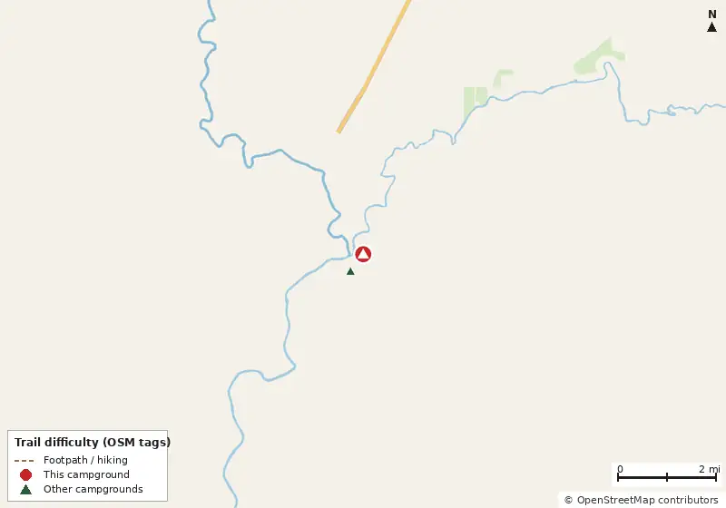 Map of roads, water and trails within about 5 miles of Suwannee River State Park Campground