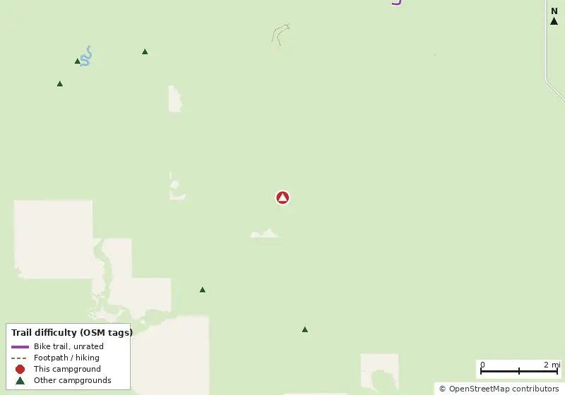 Map of roads, water and trails within about 5 miles of Sweetwater Chickadee #2, with bike trails colored by their OpenStreetMap difficulty tags