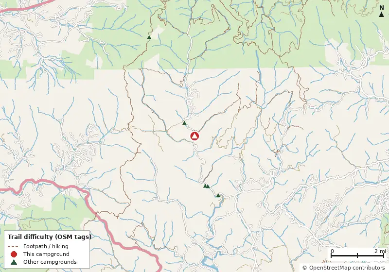 Map of roads, water and trails within about 5 miles of Tate Branch Campground  (Clayton, GA)