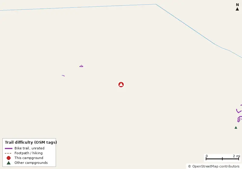 Map of roads, water and trails within about 5 miles of Topsail Hill Preserve State Park Campground, with bike trails colored by their OpenStreetMap difficulty tags