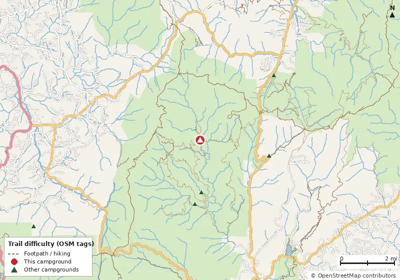 Map of roads, water and trails within about 5 miles of Upper Chattahoochee River Campground