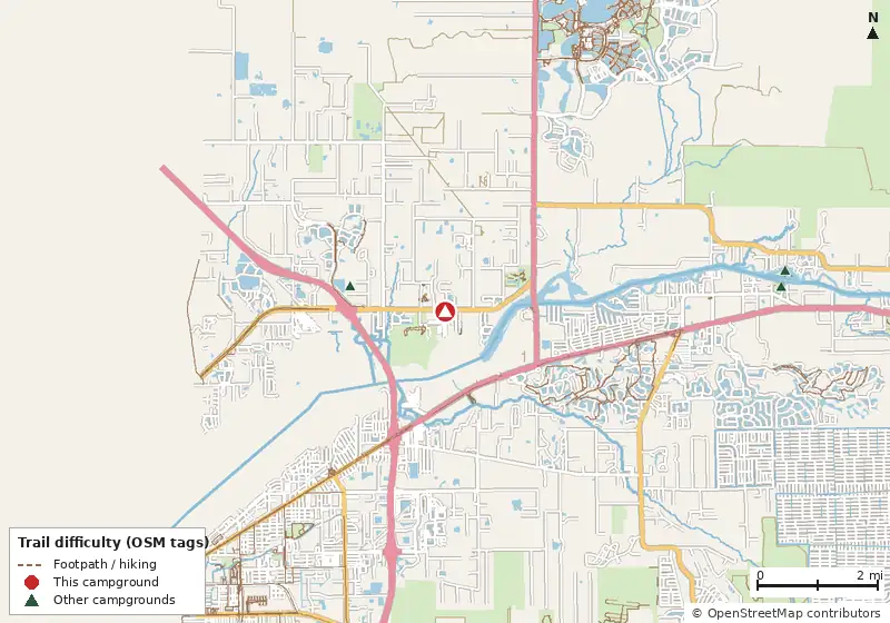 Map of roads, water and trails within about 5 miles of Upriver RV Resort