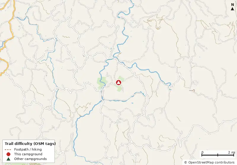 Map of roads, water and trails within about 5 miles of Upshur County - Brooks Hill