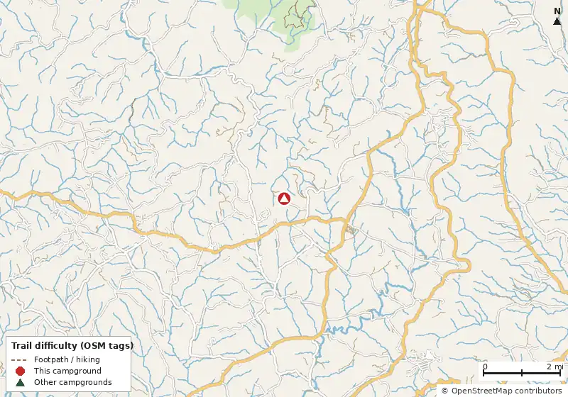 Map of roads, water and trails within about 5 miles of Virginia Highland Haven Airstream Park