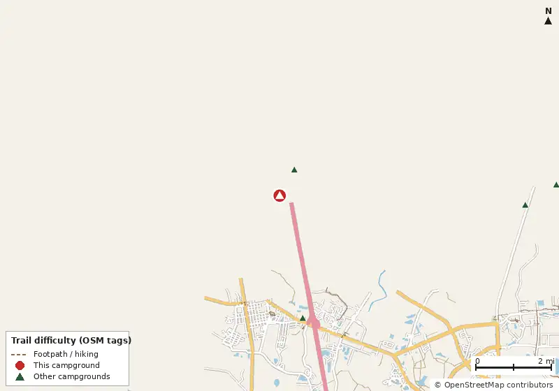 Map of roads, water and trails within about 5 miles of Walkabout Camp & RV Park