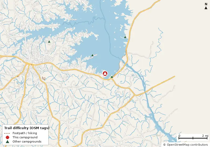 Map of roads, water and trails within about 5 miles of Watsadler
