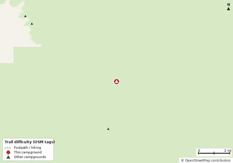 Map of roads, water and trails within about 5 miles of Willy Willy Indian Mound Campsite