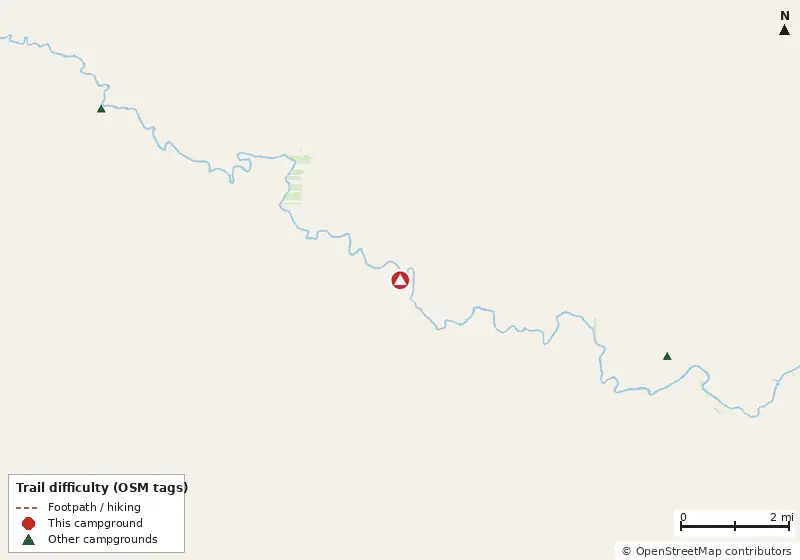 Map of roads, water and trails within about 5 miles of Woods Ferry River Camp