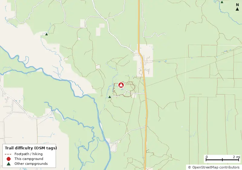 Map of roads, water and trails within about 5 miles of Wright Lake Campground