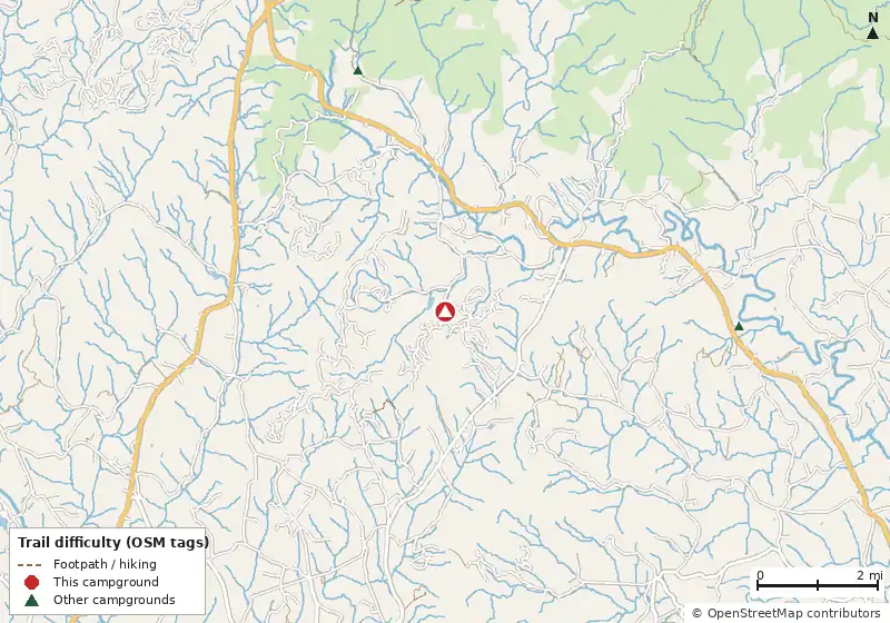 Map of roads, water and trails within about 5 miles of Yogi Bear’s Jellystone Park Camp-Resort