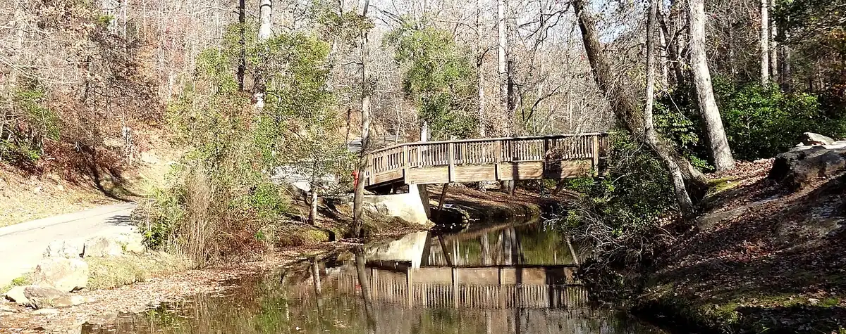 Victoria Bryant State Park: A wooden footbridge over Rice's Creek, in Victoria Bryant State Park, Royston, Georgia, USA.